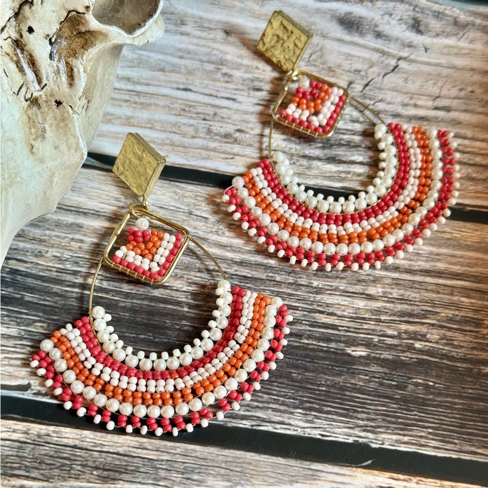 Colorful Beaded Hoop Earrings